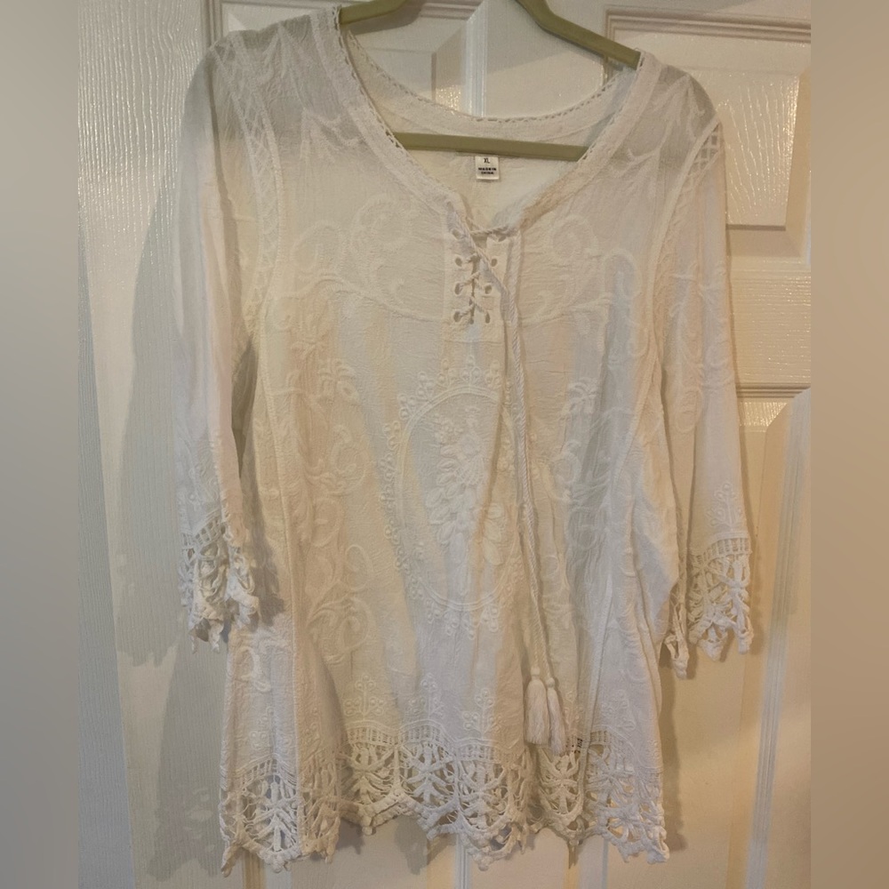 White embroidered Cotton Top- XL